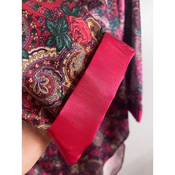 Kathryn Satin Floral Nightgown L Pink Paisley Vtg Boho Western Retro 80s - Picture 14 of 16